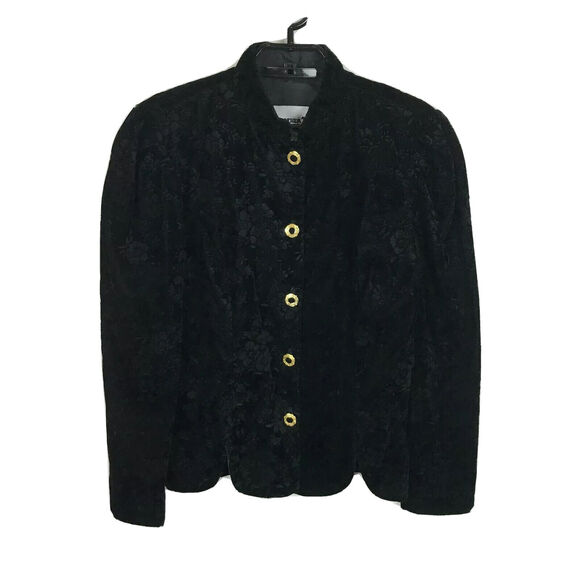 Vintage 1980s Blouse Y2K Size S Black Floral Long Sleeve Top Victorian Style - Picture 1 of 4